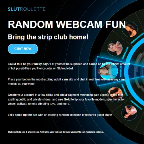 SlutRoulette: Spin for random live sex cams, unexpected adult chats, and surprise erotic shows. The site's roulette system adds excitement to traditional cam sites. by X PORNDUDE Reviews